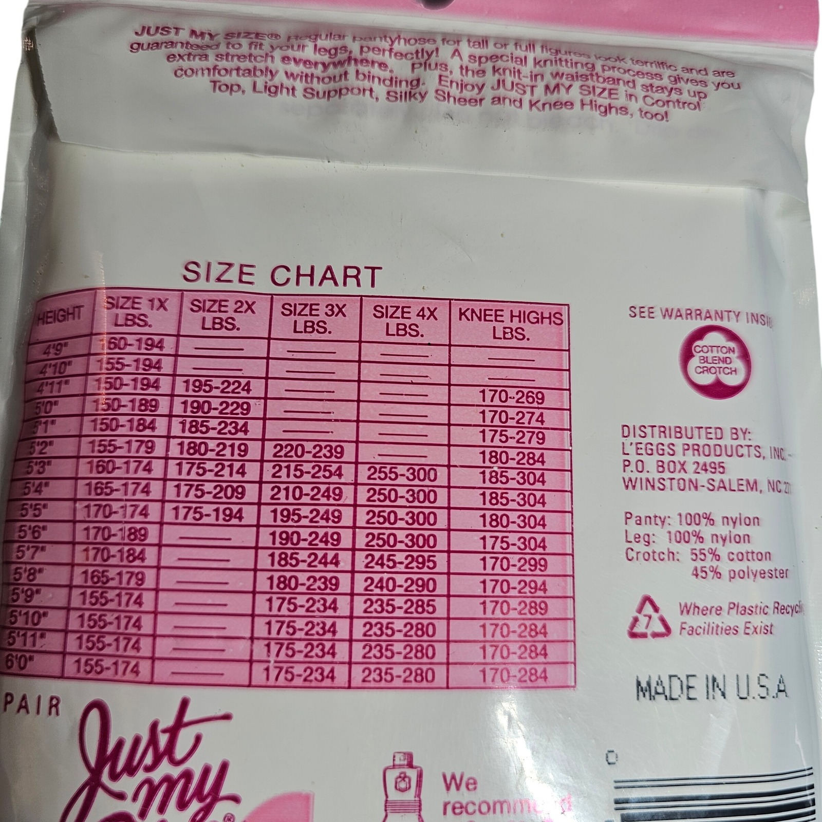 Vnt 1994-1996 Just My Size By Leggs Regular Pantyhose 4x Off Black Sheer Toe Nos — image 3 of 3
